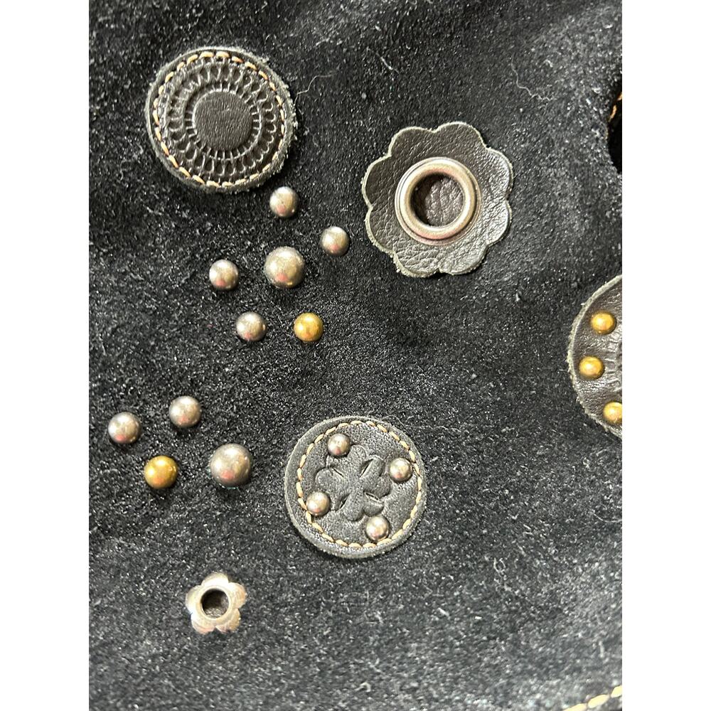 Fossil Black Suede Leather Boho Handbag Purse Studded Embossed - Picture 4 of 15